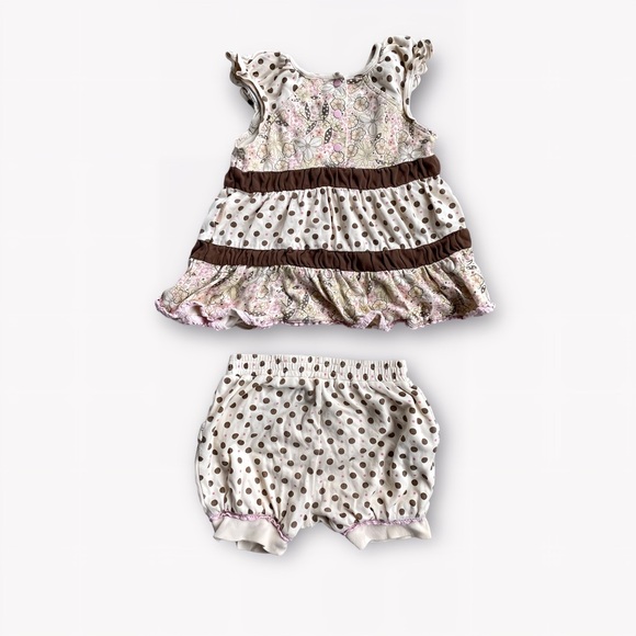 BOUTIQUE RABBIT MOON 6-9 mos BEIGE BROWN DRESSY Tunic and Bloomer SET - Picture 4 of 5